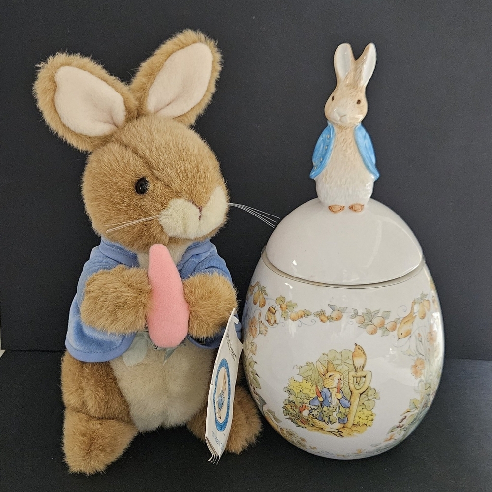 90s Beatrix Potter Peter Rabbit Plush & Jar Set